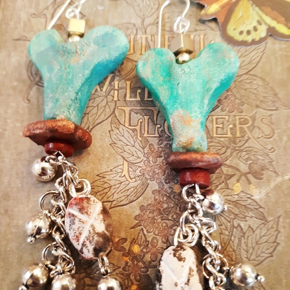 Bleu Heart Stoneware Clay Earrings NWT - Picture 6 of 6